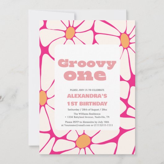 Groovy 1日1日ピンクとオレンジ 招待状 (正面)