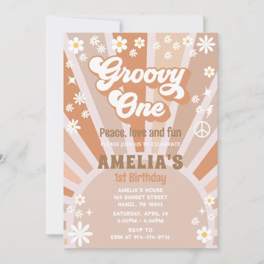 Groovy 1誕生日の招待 招待状 (正面)