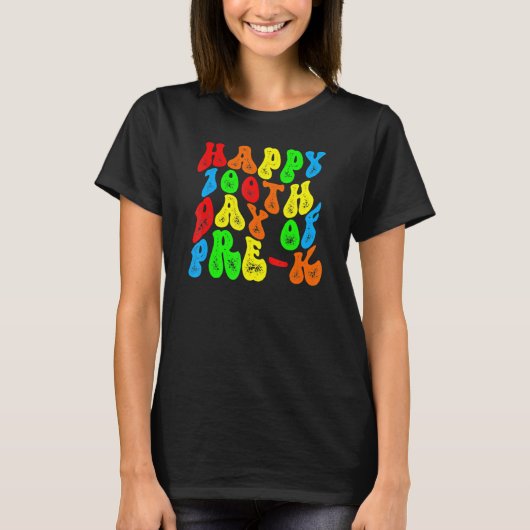 Groovy 100日Pre K T-shirt Happy 100th Day Of Sc Tシャツ (正面)