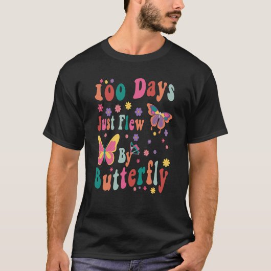 Groovy 100 Days Just Flew By Butterfly Boys School Tシャツ (正面)