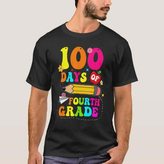 Groovy 100 Days Of Fourth Grade Kids Teacher 100th Tシャツ (正面)