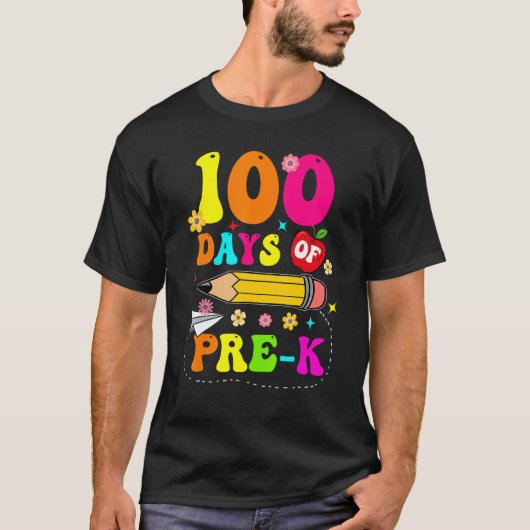 Groovy 100 Days Of Pre-K Kids Teacher 100th Day Tシャツ (正面)