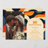 Groovy 1970s 50th結婚 Anniversary Photo 招待状 (正面/裏面)