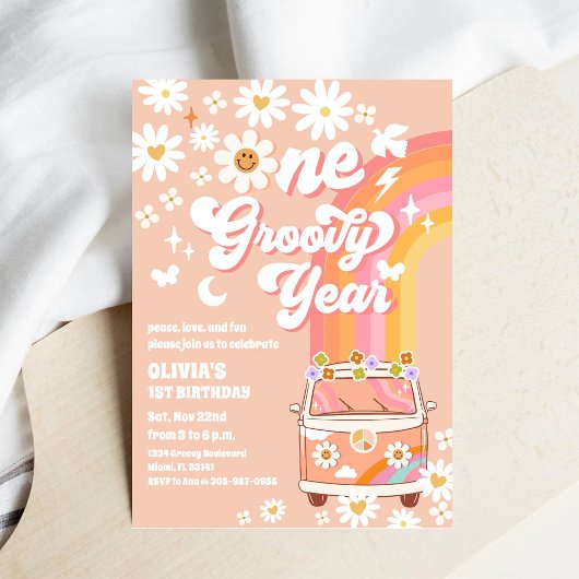 Groovy 1st Birthday Invitation 招待状