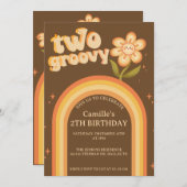 Groovy 2ボホデイジー虹の誕生日 招待状 (正面/裏面)