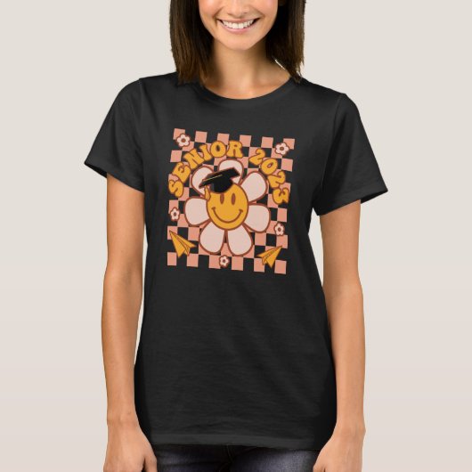Groovy 2023市松模様に年レトロ花院生 tシャツ (正面)