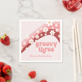 Groovy 3 3rd誕生日ピンクペーパーナプキン スタンダードカクテルナプキン (インサイチュ)