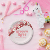 Groovy 3 3rd誕生日ピンクペーパーナプキン ペーパープレート (パーティー)