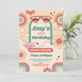 Groovy 3rdピンクガールレトロヴィンテージ1970sパーティー 招待状 (スタンド正面)