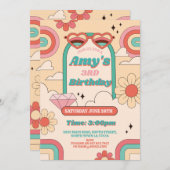 Groovy 3rdピンクガールレトロヴィンテージ1970sパーティー 招待状 (正面/裏面)