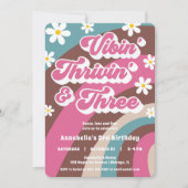 Groovy 3th誕生日ヴィビン' Thrivin' THREE retro 招待状 (正面)