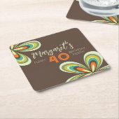 Groovy 40th誕生日パーティー70sヒッピー花 スクエアペーパーコースター (アングル)