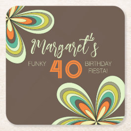 Groovy 40th誕生日パーティー70sヒッピー花 スクエアペーパーコースター
