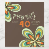 Groovy 40th誕生日パーティー70sヒッピー花 ワインラベル (シングルラベル)