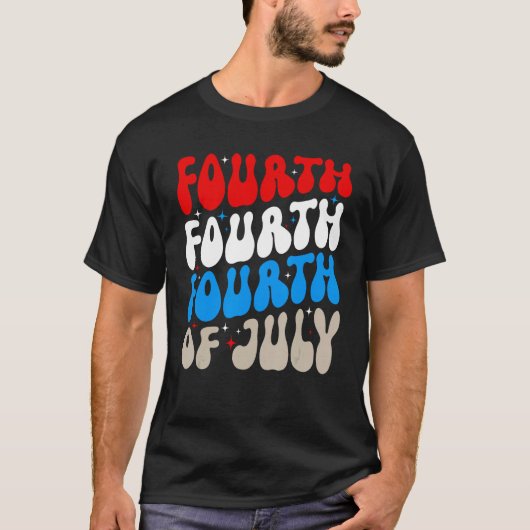 Groovy 4th Of July Merica Patriotic American Flag Tシャツ (正面)