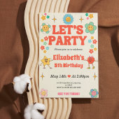 Groovy 5th誕生日招待状 – ベージュ、赤、レトロ 招待状