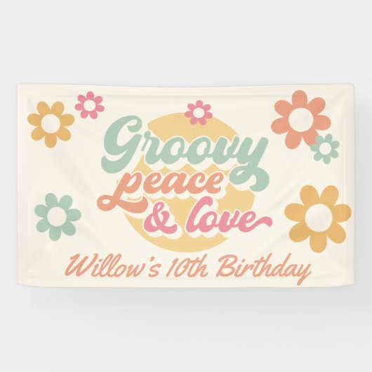 Groovy 60の70の花の誕生日パーティー任意の年齢 横断幕 (横)