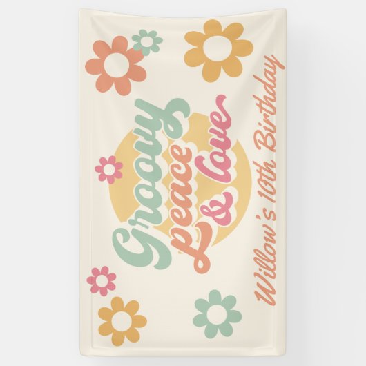 Groovy 60の70の花の誕生日パーティー任意の年齢 横断幕 (縦)