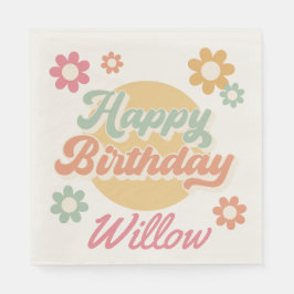 Groovy 60の70の花の誕生日パーティー、任意の年齢 スタンダードランチョンナプキン