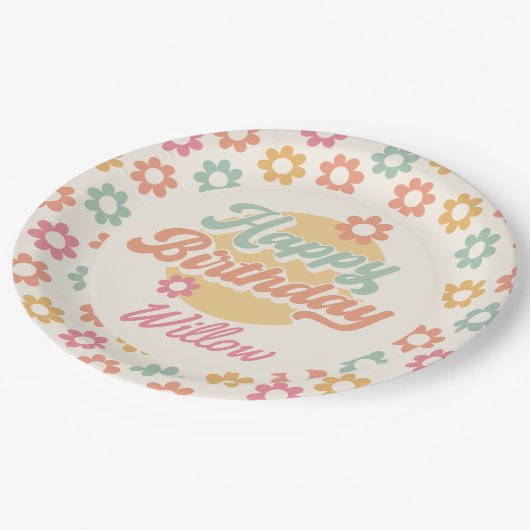 Groovy 60の70の花の誕生日パーティー、任意の年齢 ペーパープレート (アングル)