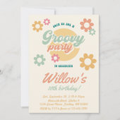 Groovy 60の70の花の誕生日パーティー、任意の年齢 招待状 (正面)