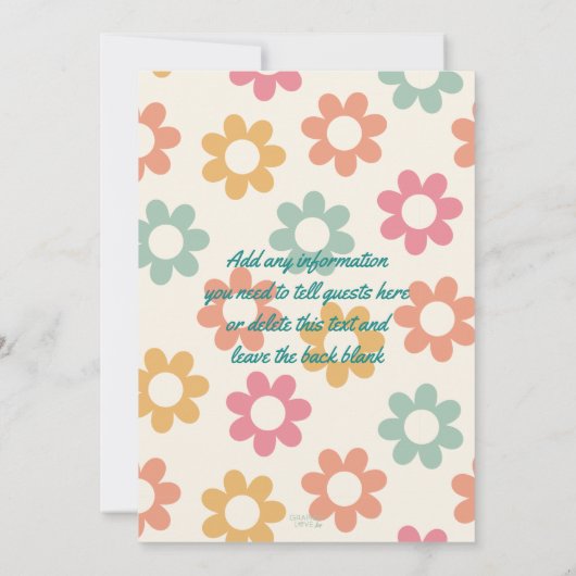 Groovy 60の70の花の誕生日パーティー、任意の年齢 招待状 (裏面)