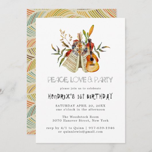 Groovy 60sをテーマにした誕生日パーティーBoho招待状 (正面/裏面)