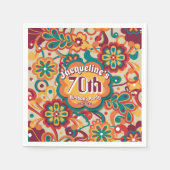 Groovy 60s サイケデリック 70sフローラ誕生日 スタンダードカクテルナプキン (正面)