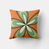 Groovy 60s 70sヒッパイフラワーオレンジレトロデイジー クッション (裏面)