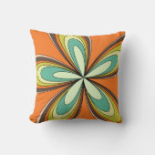 Groovy 60s 70sヒッパイフラワーオレンジレトロデイジー クッション (正面)