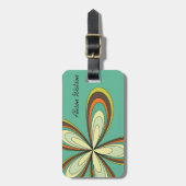 Groovy 60s 70sヒッパイフラワーターコイズデイジー名 ラゲッジタグ (正面縦)