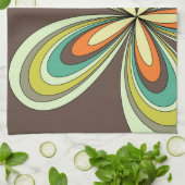 Groovy 60s 70sヒッパイフラワーブラウンレトロデイジー キッチンタオル (折り畳み)