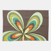 Groovy 60s 70sヒッパイフラワーブラウンレトロデイジー キッチンタオル (横)