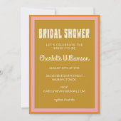 Groovy 60s 70sピンクカラフルマスタードブライダルシャワー 招待状 (正面)