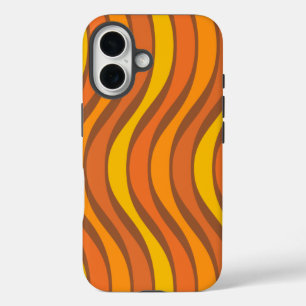Groovy 60s 70s抽象芸術波線オレンジブラウン iPhone 16ケース