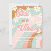 Groovy 6th birthday Six is a Vibe retroデイジー 招待状 (正面)