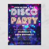Groovy 70のディスコパーティー誕生日予算招待状 (正面)