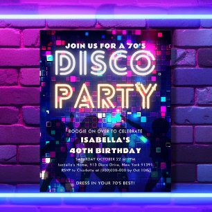 Groovy 70のディスコパーティー誕生日予算招待状