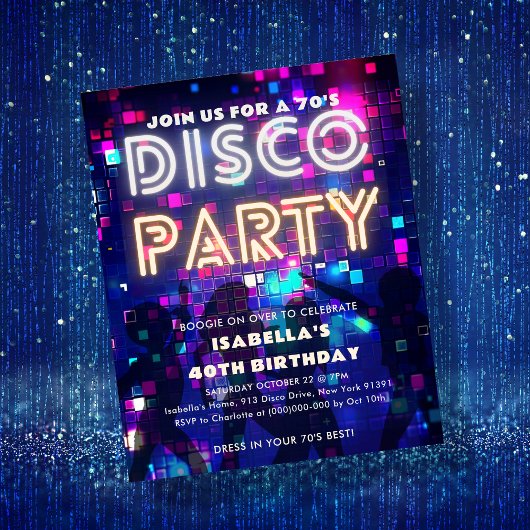 Groovy 70のディスコパーティー誕生日予算招待状