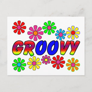 Groovy 70のレトロフラワーパワーギフト ポストカード