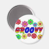 Groovy 70のレトロフラワーパワーギフト マグネット (正面/裏面)