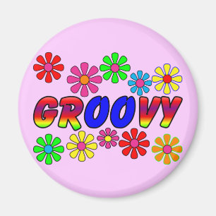 Groovy 70のレトロフラワーパワーギフト マグネット