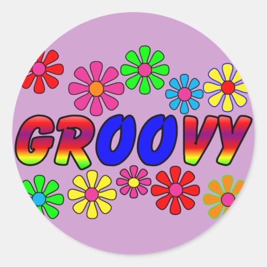 Groovy 70のレトロフラワーパワーギフト ラウンドシール (正面)