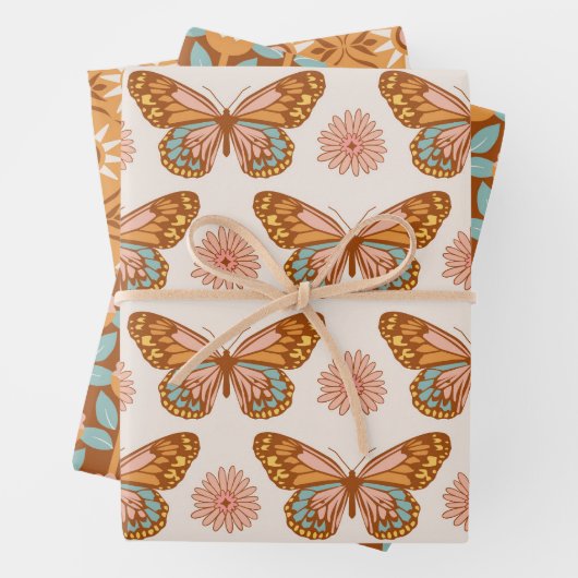 Groovy 70の蝶、花と幾何学的 ラッピングペーパーシート (インサイチュ)