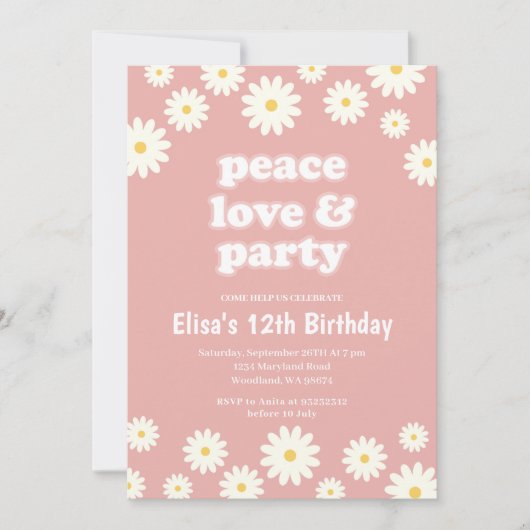 Groovy 70年代デイジー誕生会  招待状 (正面)