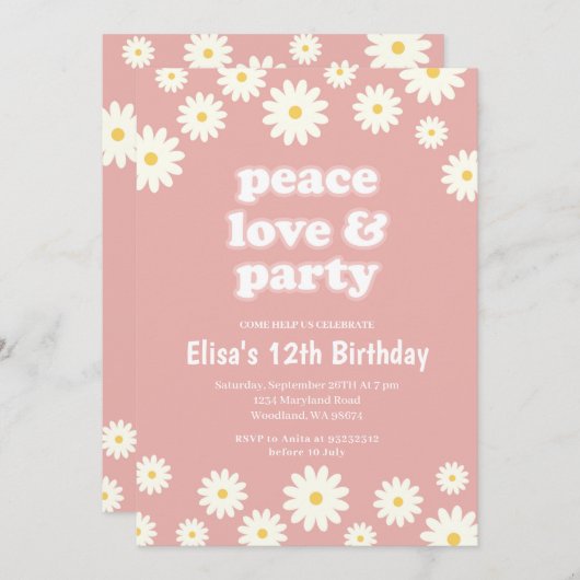 Groovy 70年代デイジー誕生会  招待状 (正面/裏面)