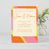 Groovy 70sオレンジ色ピンクすべて予算結婚で 招待状 (スタンド正面)