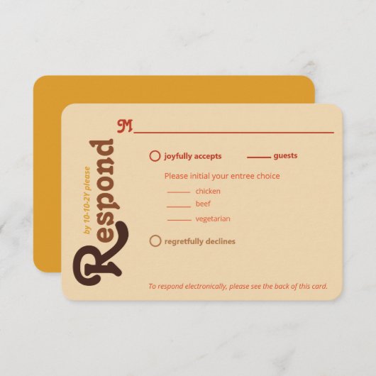 Groovy 70sオレンジ色ブラウン応答して結婚下さい 出欠カード (正面/裏面)