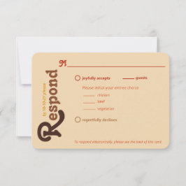Groovy 70sオレンジ色ブラウン応答して結婚下さい 出欠カード