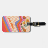 Groovy 70sキノコ花パーソナライズされた桃 ラゲッジタグ (正面横)